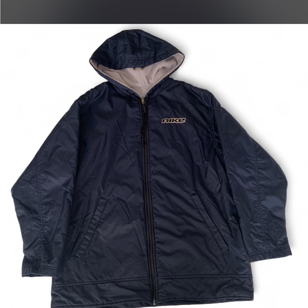 Vintage Nike Reversible Navy Hooded Windbreaker with Light Gray Lining - Y2K